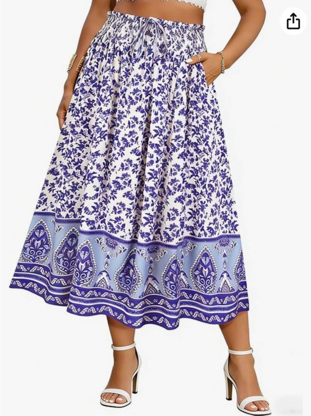 New! Amazon Fashion Boho Floral Skirt White Blue Purple Stretch Smock Size XL
